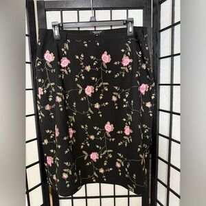 Karen Kane Black Skirt with Gold and Pink Floral Pattern